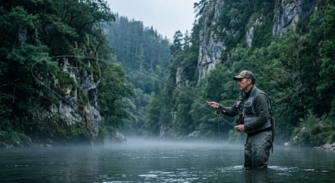 Pescador a mosca en el r&iacute;o Sella al amanecer durante la apertura del Campanu 2026 en Asturias