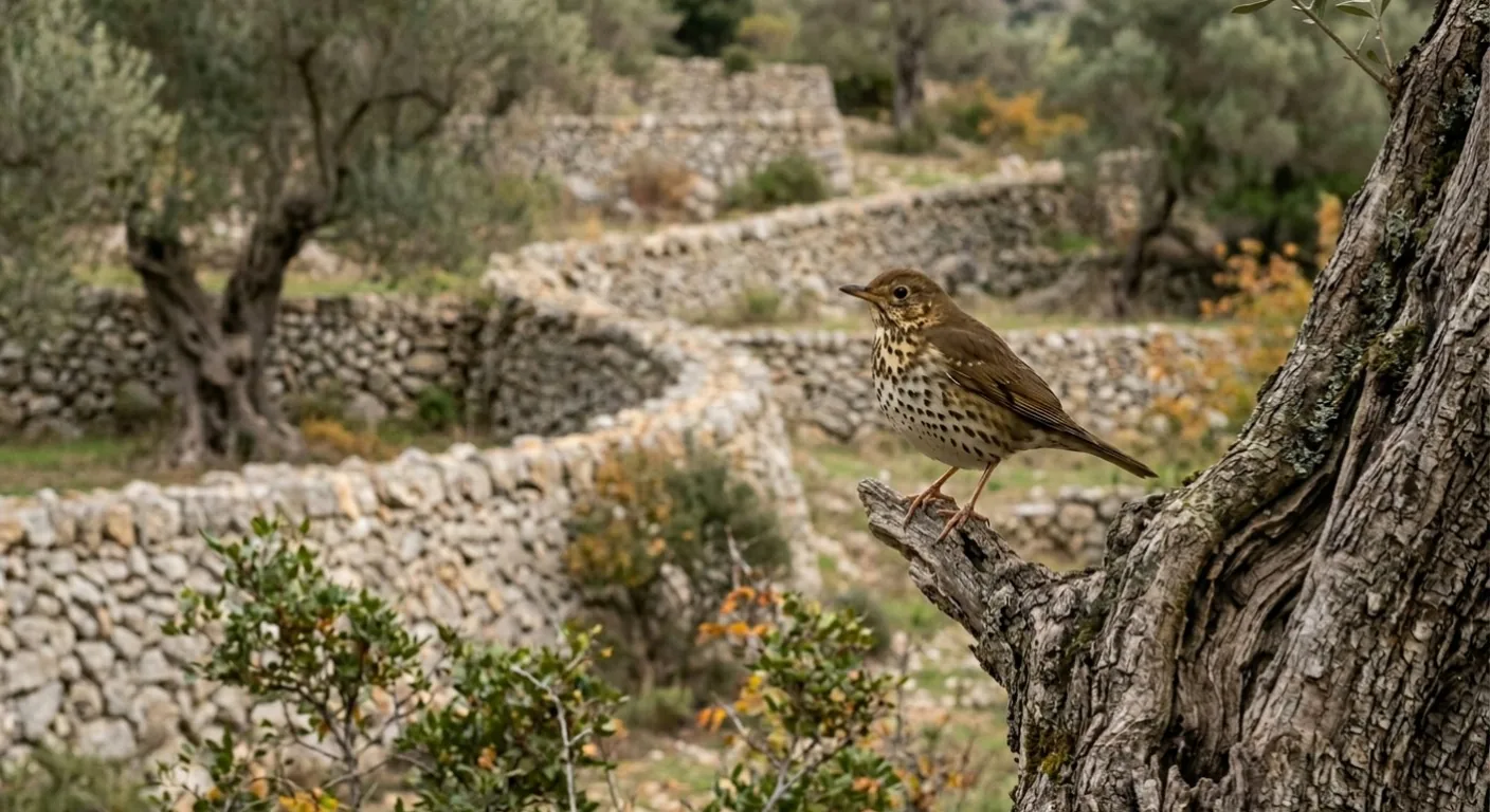 Olivos centenarios en la Serra de Tramuntana de Mallorca, h&aacute;bitat de caza del zorzal en migraci&oacute;n