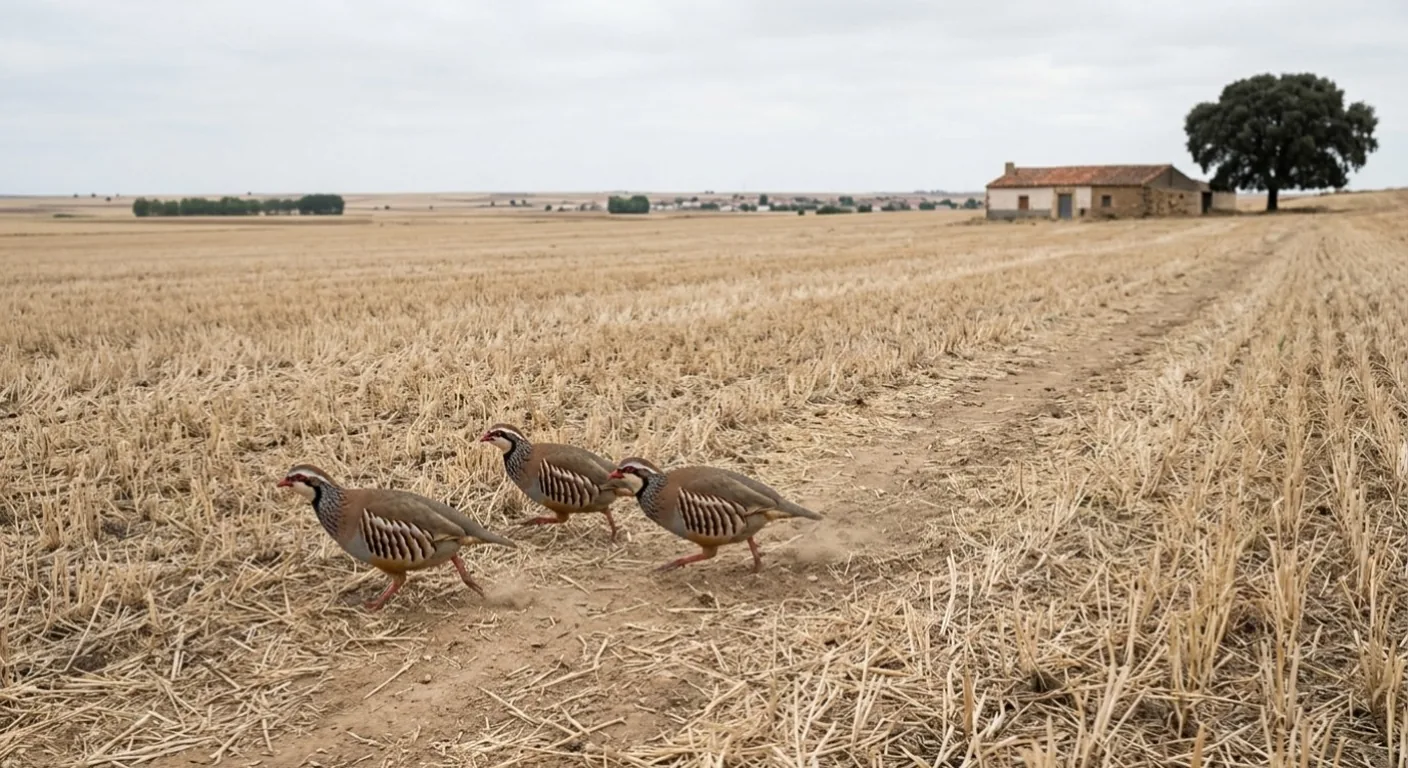 Perdiz roja en cereal de campo zamorano, caza menor en Castilla y Le&oacute;n