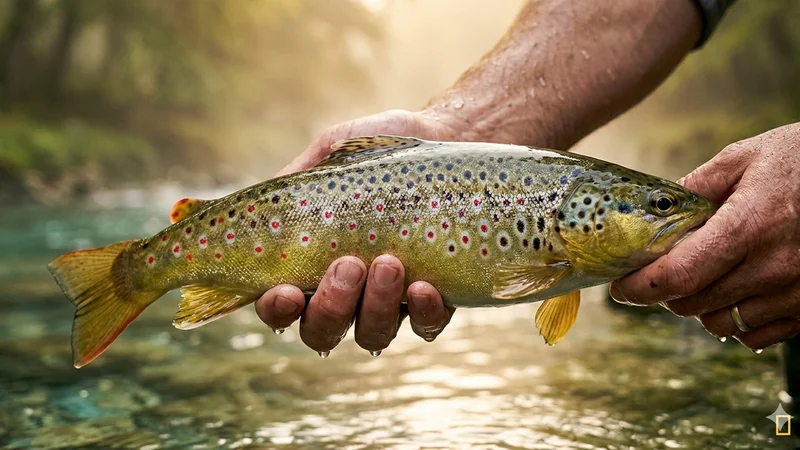 Trucha comun capturada en un rio de montana espanol con pesca con mosca