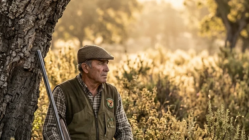 Rehala de perros cruzando una dehesa durante una monteria en Espana