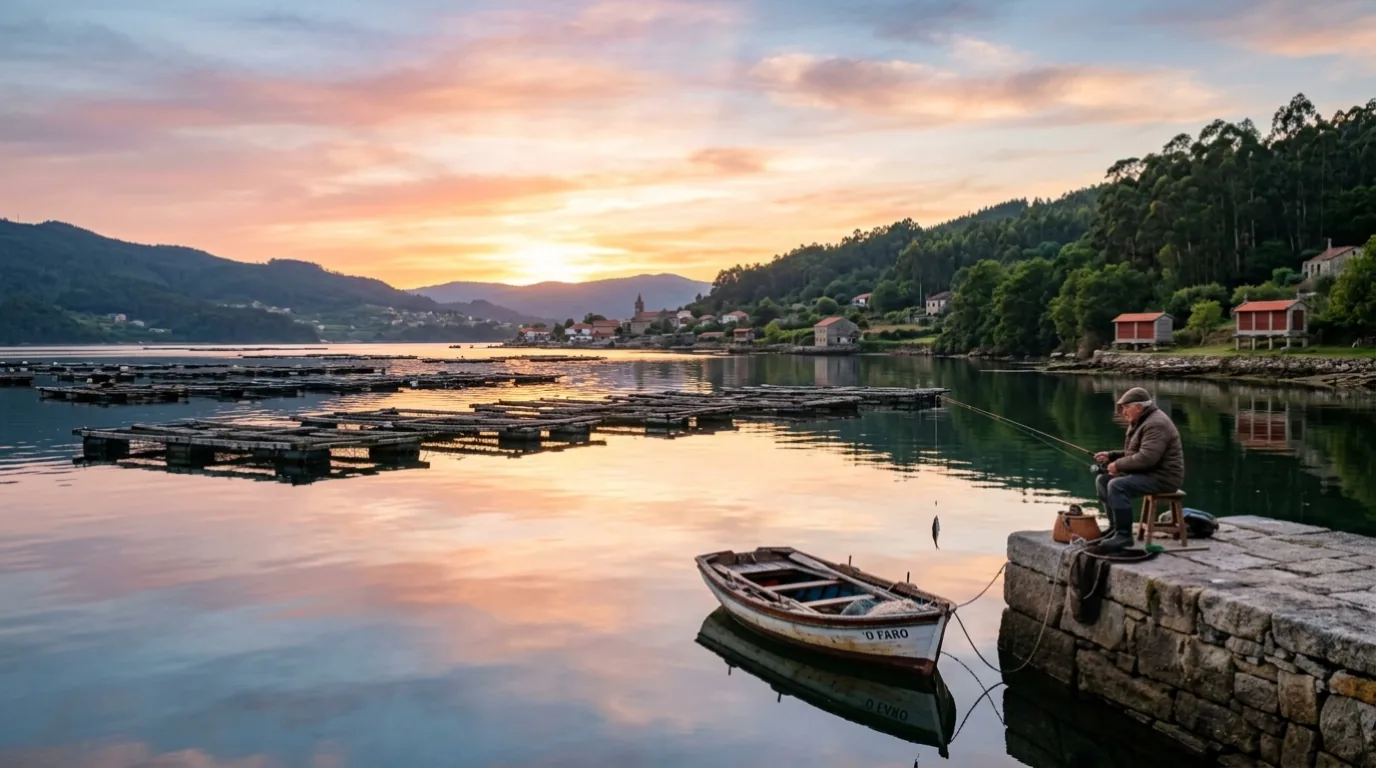 Rio Ulla salmonero en Galicia al amanecer