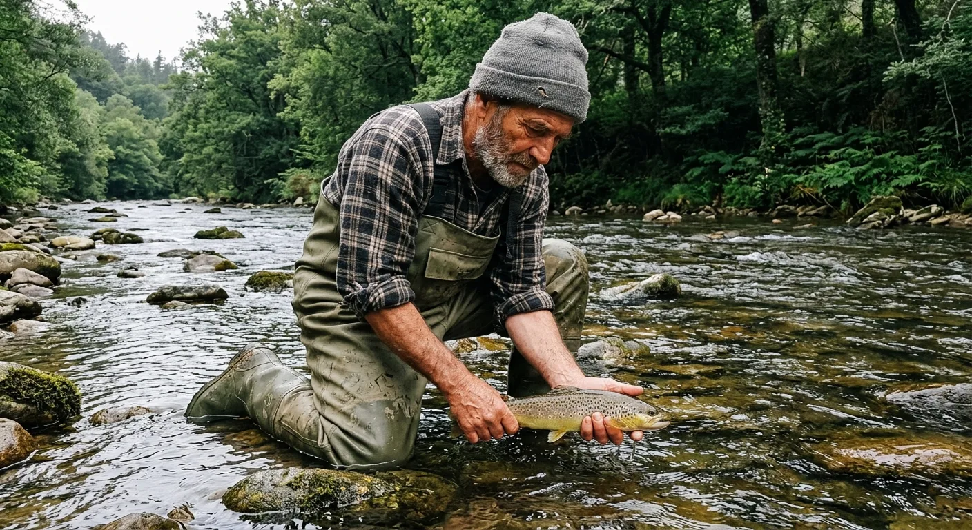 R&iacute;o As&oacute;n a su paso por el desfiladero de La Hermida con pescador de trucha