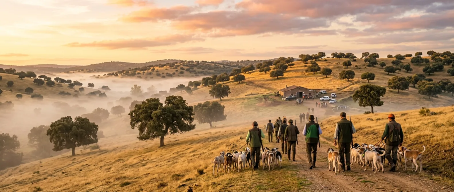 Dehesa de los Montes de Toledo al amanecer, temporada de caza en Castilla-La Mancha 2026-2027