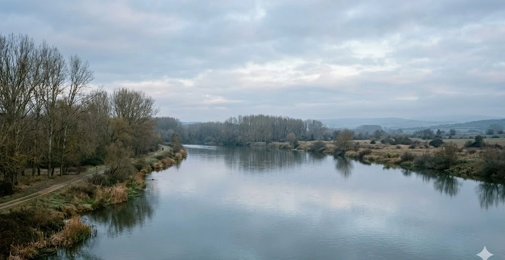 R&iacute;o &Oacute;rbigo al amanecer entre choperas, temporada de pesca de Castilla y Le&oacute;n 2026